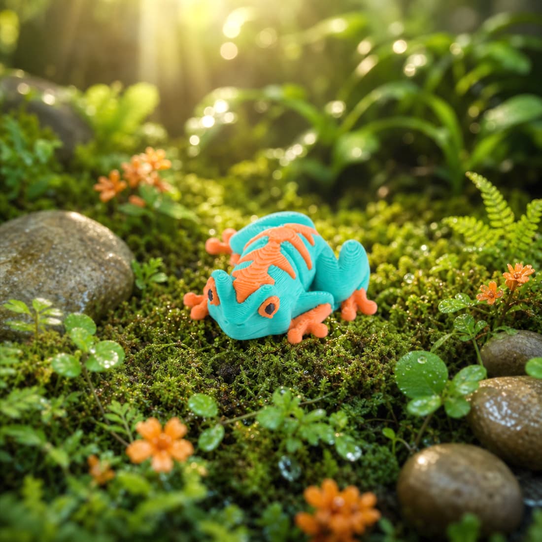 Frog بندانگشتی قورباغه درختی سبزآبی و نارنجی جیبی تویز